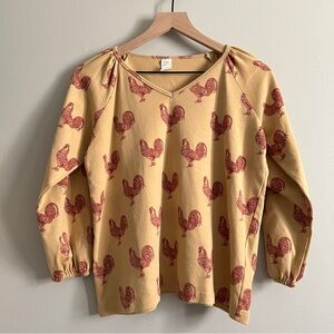 Kate Quinn Cinnamon Rooster Long Sleeve Gathered Top S